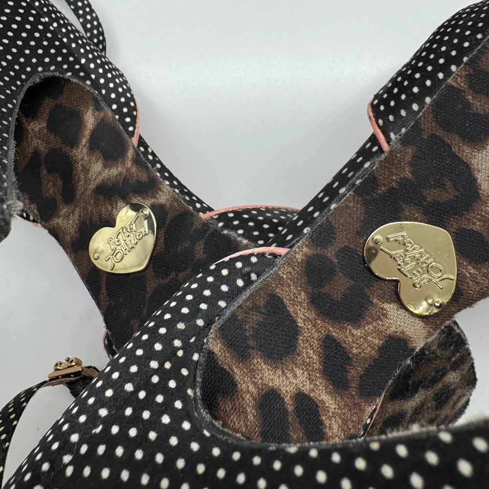 Betsey Johnson Black Polka Dot Ankle Strap Heels with Cream Bow - Picture 9 of 11